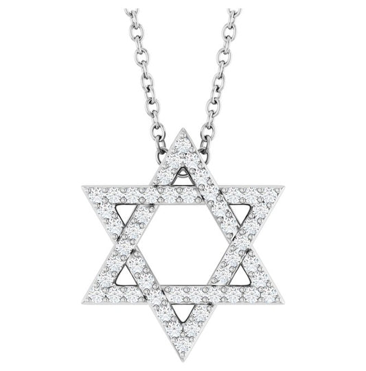 14K Yellow Or White Gold Round 14.05 X 12.31 Mm 1Mm I1, G-H 16-18 In Polished 1/5 Ctw Natural Diamond Star Of David Necklace