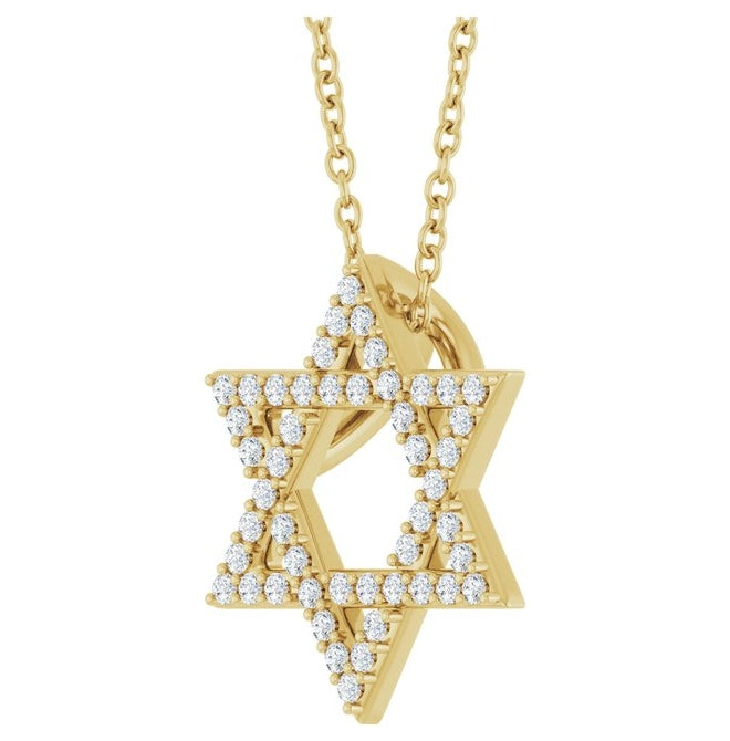 14K Yellow Or White Gold Round 14.05 X 12.31 Mm 1Mm I1, G-H 16-18 In Polished 1/5 Ctw Natural Diamond Star Of David Necklace