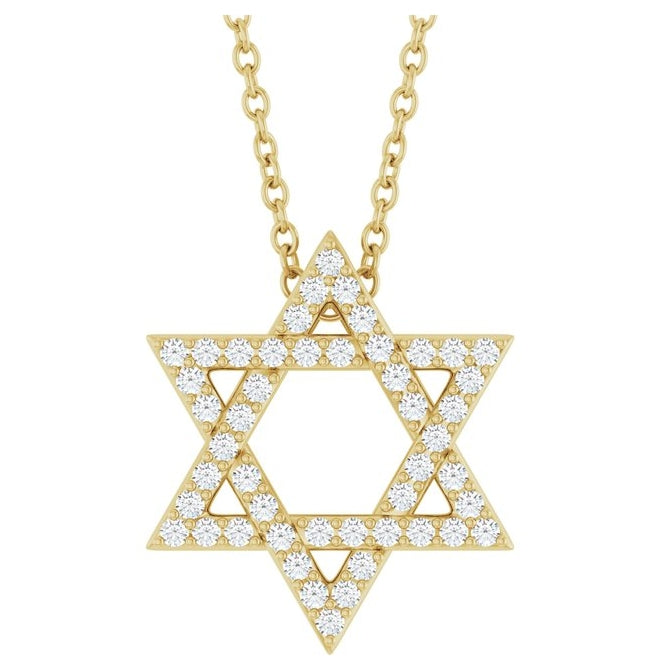 14K Yellow Or White Gold Round 14.05 X 12.31 Mm 1Mm I1, G-H 16-18 In Polished 1/5 Ctw Natural Diamond Star Of David Necklace