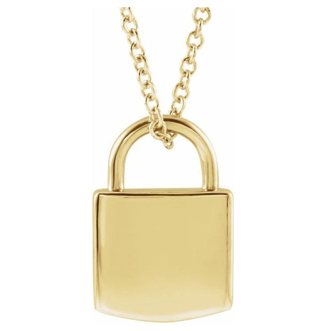 18K Yellow Gold-Plated Sterling Silver 12.02 X 8 Mm Polished Engravable 16-18 In Lock Necklace