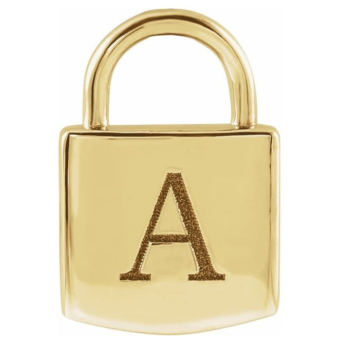 14K Or 10K Or 18K Yellow Gold Or Sterling Silver Polished Engravable Lock Pendant