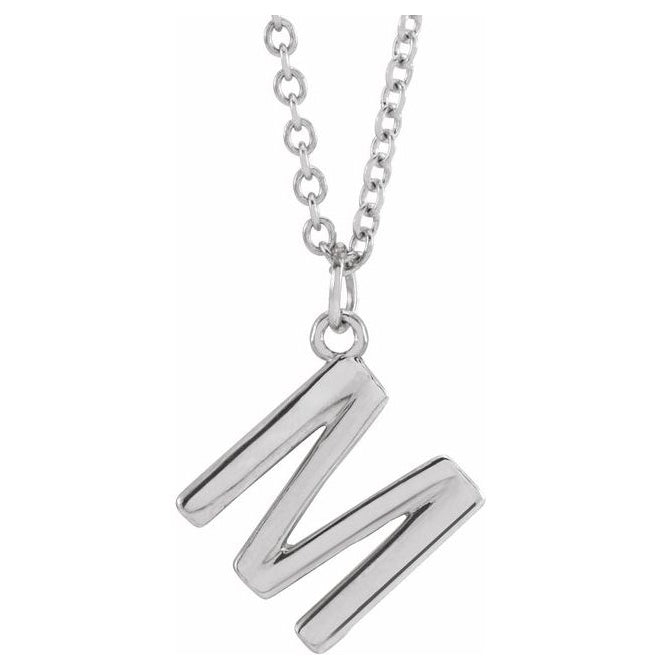 14K White Gold 9.2 X 8.4 Mm 18 In Polished Initial M Necklace