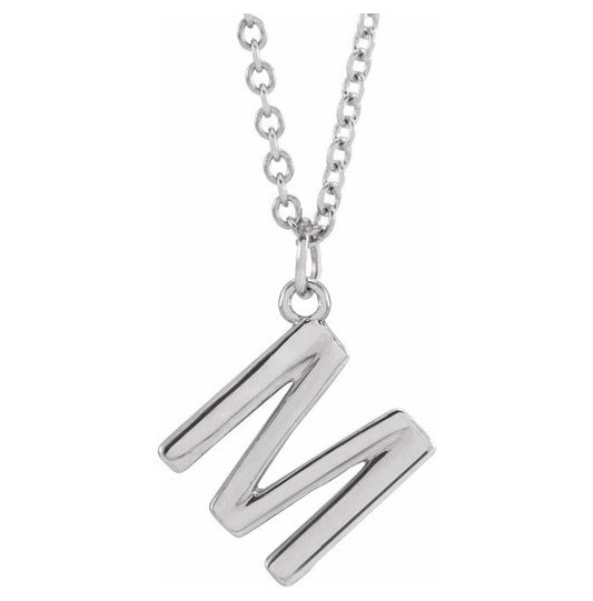 14K White Gold 9.2 X 8.4 Mm 18 In Polished Initial M Necklace