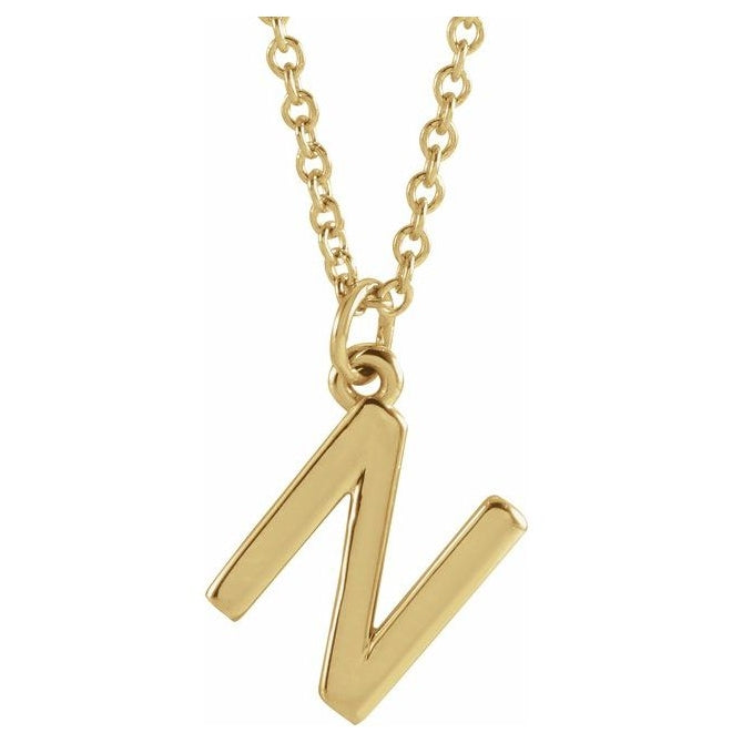14K Yellow Gold 9.2 X 7.3 Mm 16 In Polished Initial N Necklace