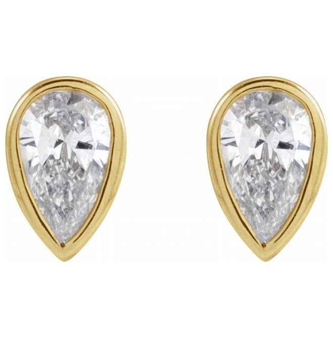 14K Yellow Gold Each Tension Back 6 Mm Polished 1/10 Ct Natural Diamond Micro Pear Bezel Earring