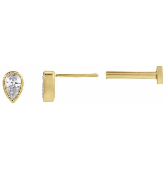 14K Yellow Gold Each Tension Back 6 Mm Polished 1/10 Ct Natural Diamond Micro Pear Bezel Earring
