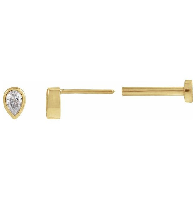 14K Yellow Gold Each Tension Back 6 Mm Polished .05 Ct Lab-Grown Diamond Micro Pear Bezel Earring