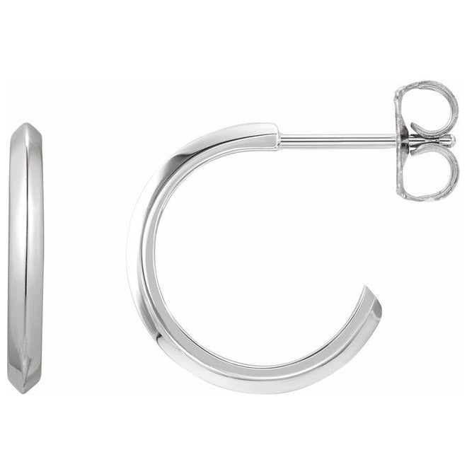 14K Yellow Or White Gold Or Sterling Silver Pair Friction Backs Polished Knife Edge C-Hoop Earrings