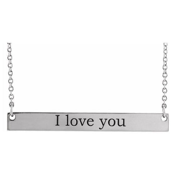 14K Yellow Or White Gold Or Sterling Silver 26 X 3.5 Mm Polished Engravable Bar Necklace