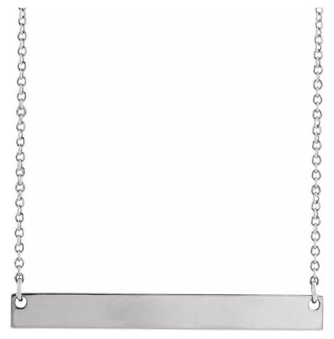 14K Yellow Or White Gold Or Sterling Silver 26 X 3.5 Mm Polished Engravable Bar Necklace