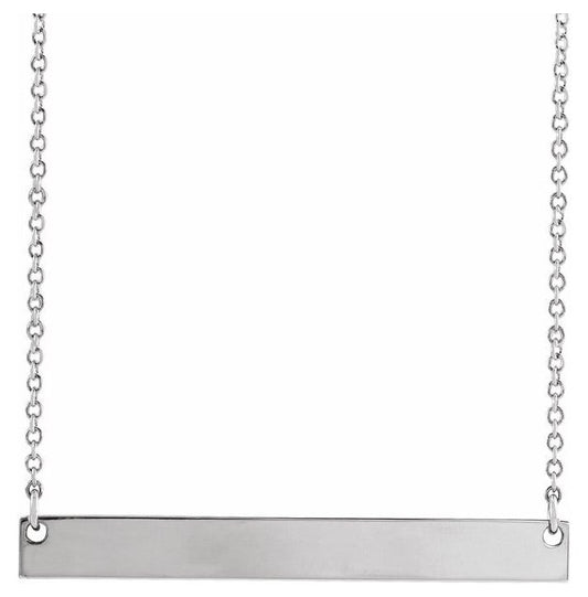 14K Yellow Or White Gold Or Sterling Silver 26 X 3.5 Mm Polished Engravable Bar Necklace