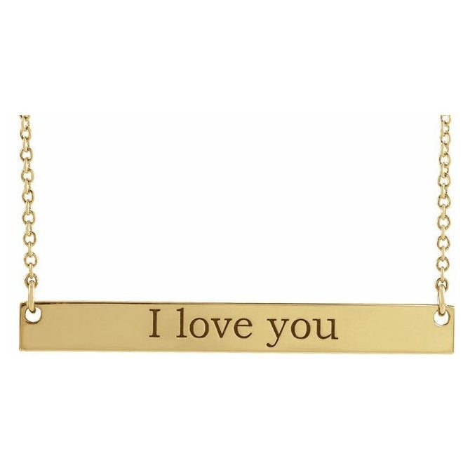 14K Yellow Or White Gold Or Sterling Silver 26 X 3.5 Mm Polished Engravable Bar Necklace