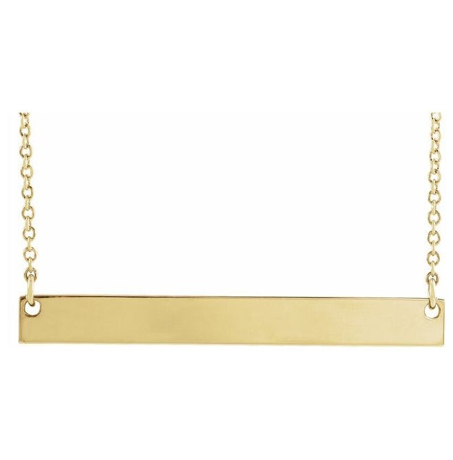 14K Yellow Or White Gold Or Sterling Silver 26 X 3.5 Mm Polished Engravable Bar Necklace