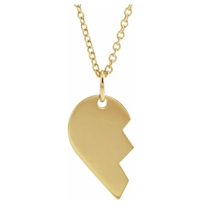 14K Yellow Gold Right 17 X 10 Mm 16-18 In Polished Broken Heart Necklace
