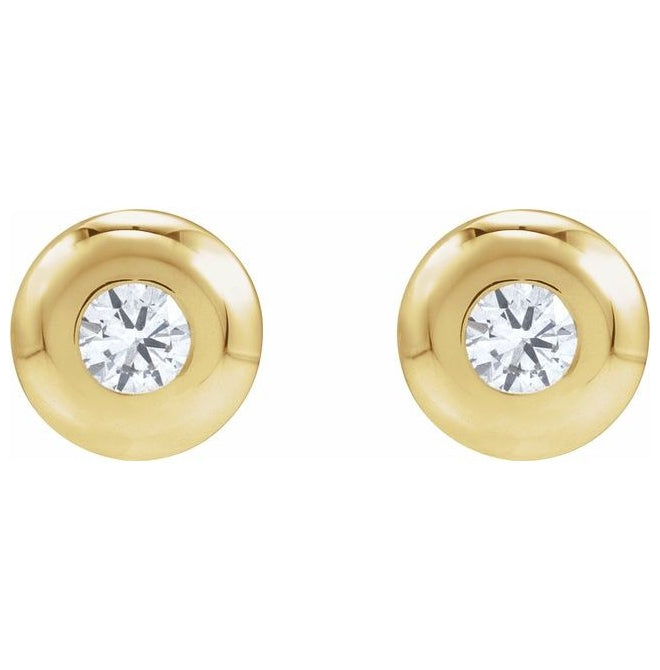 14K Yellow Gold Round Each Tension Back Polished Natural Diamond Domed Bezel-Set Solitaire Earrings