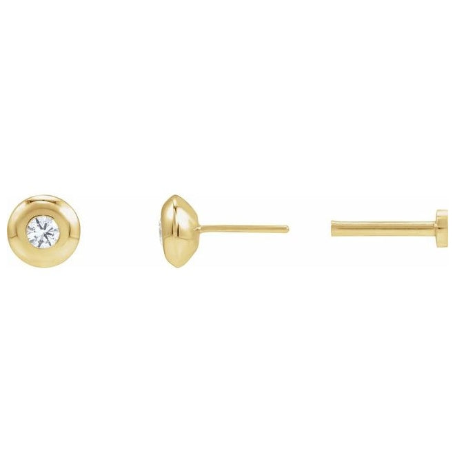 14K Yellow Gold Round Each Tension Back Polished Natural Diamond Domed Bezel-Set Solitaire Earrings