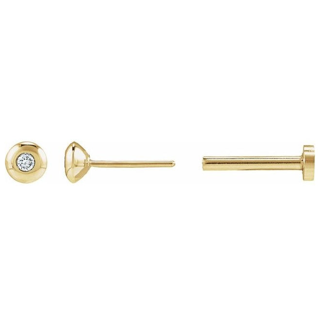 14K Yellow Gold Round Each Tension Back Polished Natural Diamond Domed Bezel-Set Solitaire Earrings