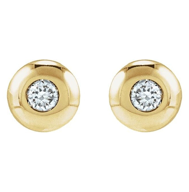 14K Yellow Gold Round Each Tension Back Polished Natural Diamond Domed Bezel-Set Solitaire Earrings