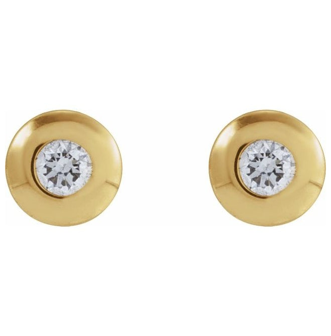 14K Yellow Gold Round Each Tension Back Polished Natural Diamond Domed Bezel-Set Solitaire Earrings