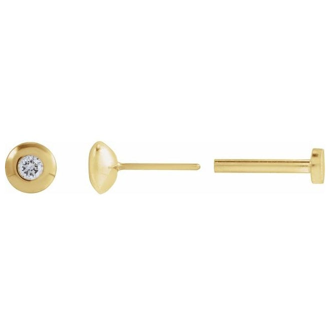 14K Yellow Gold Round Each Tension Back Polished Natural Diamond Domed Bezel-Set Solitaire Earrings