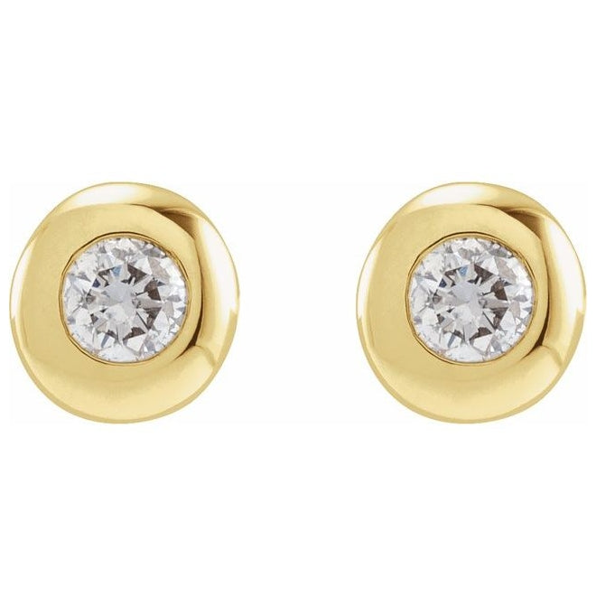 14K Yellow Gold Round 3.5 Mm Pair Friction Backs Polished 1/3 Ctw Lab-Grown Diamond Domed Bezel-Set Solitaire Earrings