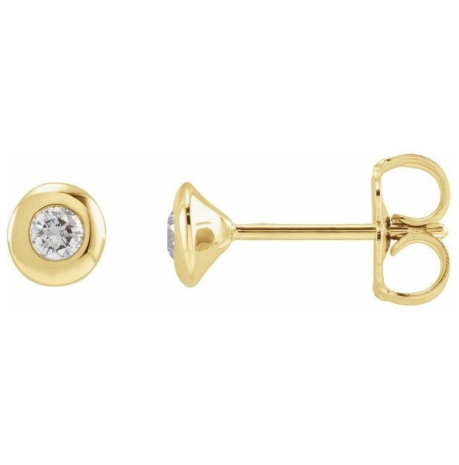 14K Yellow Gold Round 3.5 Mm Pair Friction Backs Polished 1/3 Ctw Lab-Grown Diamond Domed Bezel-Set Solitaire Earrings