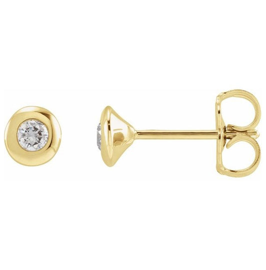 14K Yellow Gold Round 3.5 Mm Pair Friction Backs Polished 1/3 Ctw Lab-Grown Diamond Domed Bezel-Set Solitaire Earrings