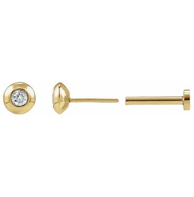 14K Yellow Gold Round Each Tension Back Polished Lab-Grown Diamond Domed Bezel-Set Solitaire Earrings