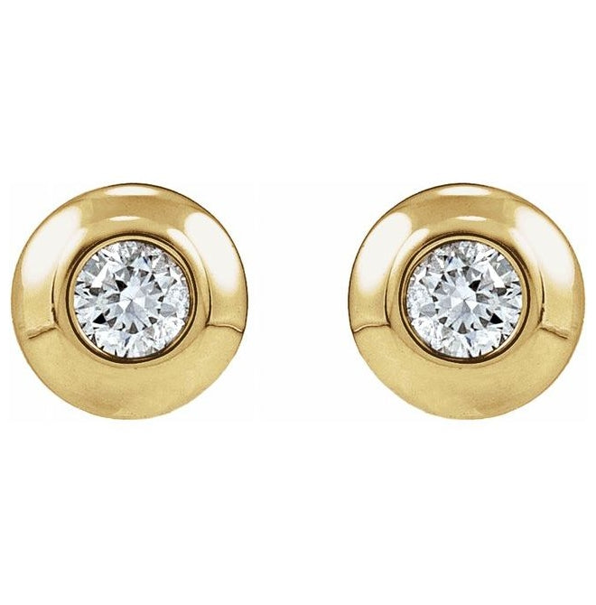14K Yellow Gold Round Each Tension Back Polished Natural Diamond Domed Bezel-Set Solitaire Earrings