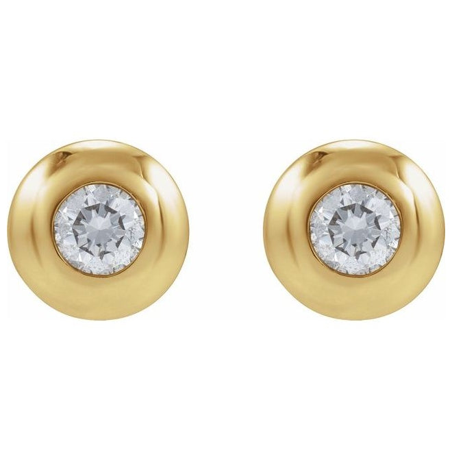 14K Yellow Gold Round Each Tension Back Polished Lab-Grown Diamond Domed Bezel-Set Solitaire Earrings
