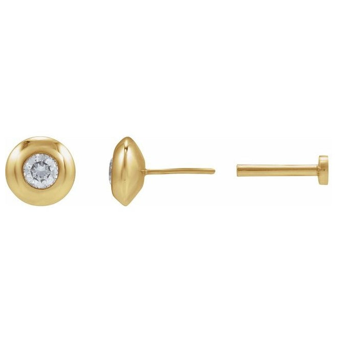 14K Yellow Gold Round Each Tension Back Polished Lab-Grown Diamond Domed Bezel-Set Solitaire Earrings