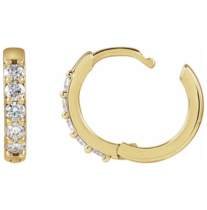 14K Yellow Or White Gold  Round 12.5 Mm x 2.3 Mm 2Mm I1, G-H Pair Hinged Polished 1/4 Ctw Natural Diamond Hinged Hoop Earrings