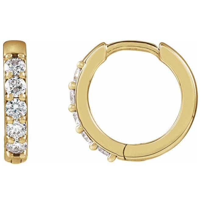 14K Yellow Or White Gold  Round 12.5 Mm x 2.3 Mm 2Mm I1, G-H Pair Hinged Polished 1/4 Ctw Natural Diamond Hinged Hoop Earrings