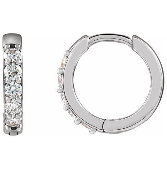 14K Yellow Or White Gold  Round 12.5 Mm x 2.3 Mm 2Mm Si1-Si2, G-H Pair Hinged Polished 1/4 Ctw Lab-Grown Diamond Hinged Hoop Earrings