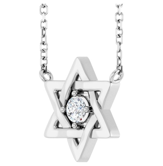 14K White Gold Round 3Mm Vs, G-H 18 In Polished 1/10 Ct Lab-Grown Diamond Star Of David Necklace