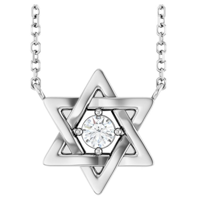 14K White Gold Round 3Mm Vs, G-H 18 In Polished 1/10 Ct Lab-Grown Diamond Star Of David Necklace