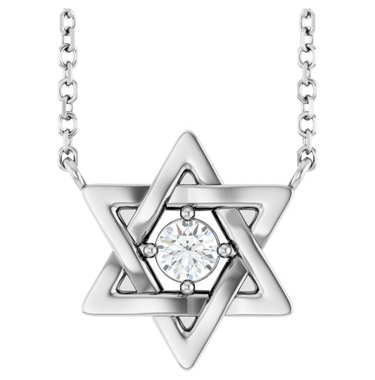 14K White Gold Round 3Mm Vs, G-H 18 In Polished 1/10 Ct Lab-Grown Diamond Star Of David Necklace