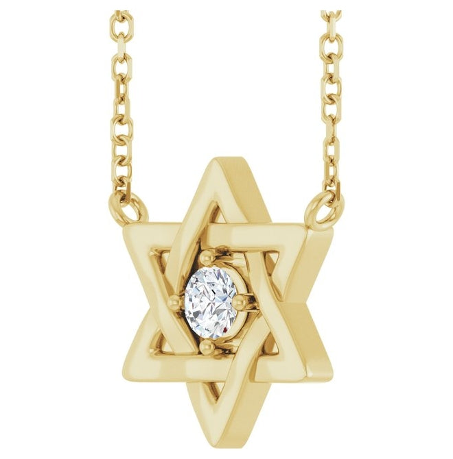 14K Yellow Gold Round 3Mm Si1-Si2, G-H 18 In Polished 1/10 Ct Lab-Grown Diamond Star Of David Necklace
