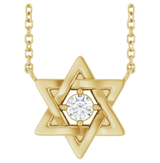 14K Yellow Gold Round 3Mm Si1-Si2, G-H 18 In Polished 1/10 Ct Lab-Grown Diamond Star Of David Necklace