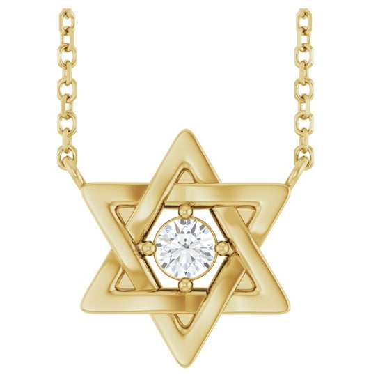 14K Yellow Gold Round 3Mm Si1-Si2, G-H 18 In Polished 1/10 Ct Lab-Grown Diamond Star Of David Necklace