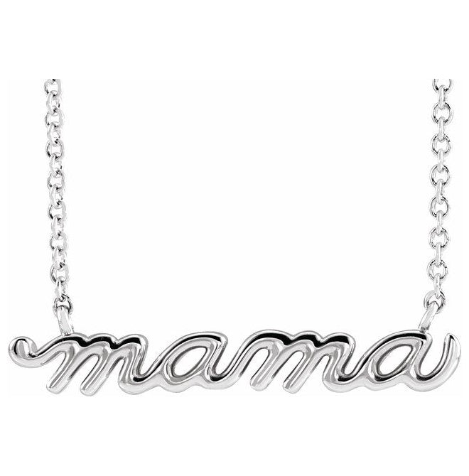 10K Yellow Or White Gold 23 X 4.81 Mm 18 In Polished Petite Mama Script Necklace