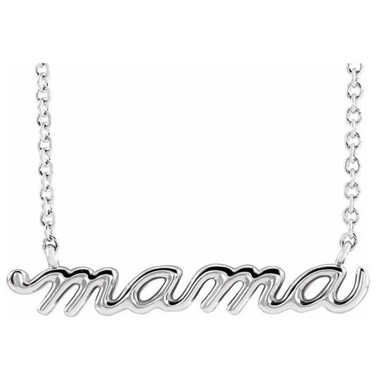 10K Yellow Or White Gold 23 X 4.81 Mm 18 In Polished Petite Mama Script Necklace