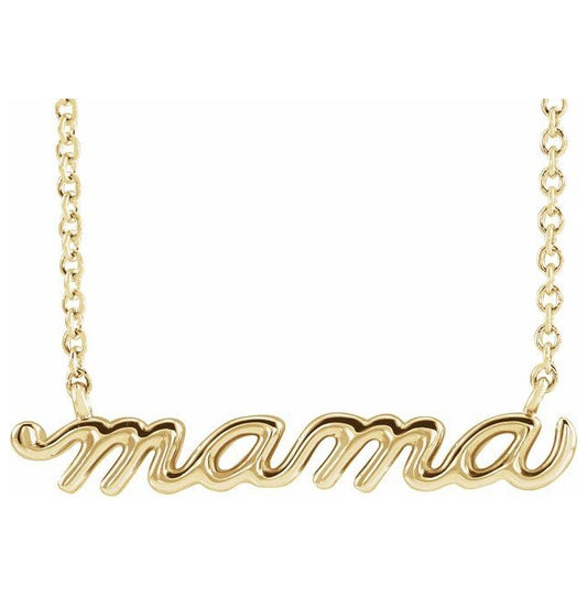 18K Yellow Gold-Plated Sterling Silver 23 X 4.81 Mm 16 In Polished Petite Mama Script Necklace