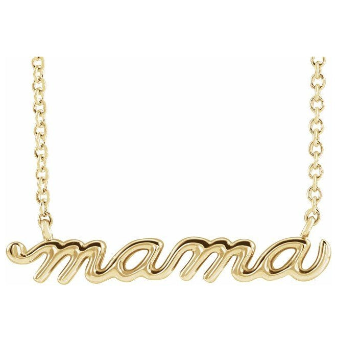 18K Yellow Gold-Plated Sterling Silver 23 X 4.81 Mm 16 In Polished Petite Mama Script Necklace