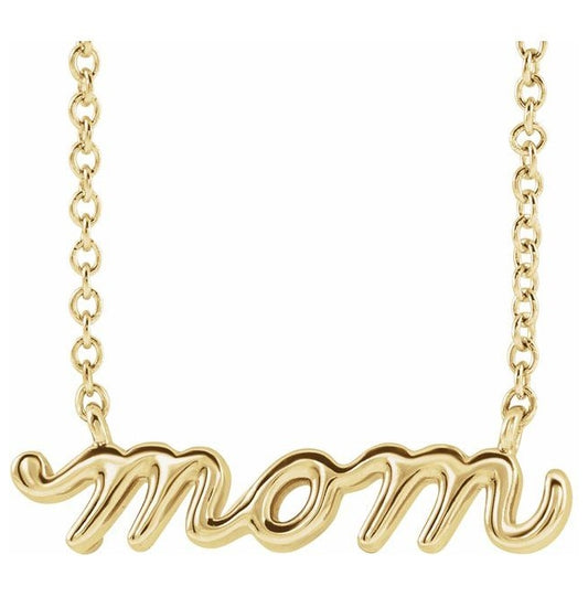 18K Yellow Gold-Plated Sterling Silver 18.35 X 5 Mm Polished Petite Mom Script Necklace
