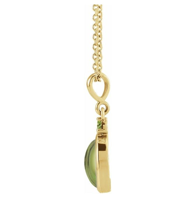 14K Yellow Gold Oval 5 X 3 Mm 16-18 In Polished Natural Peridot Bezel-Set Cabochon Necklace