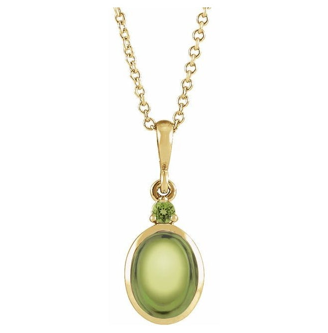 14K Yellow Gold Oval 5 X 3 Mm 16-18 In Polished Natural Peridot Bezel-Set Cabochon Necklace