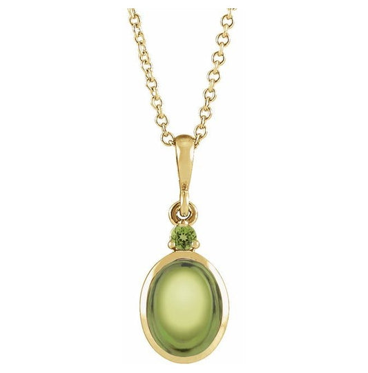 14K Yellow Gold Oval 5 X 3 Mm 16-18 In Polished Natural Peridot Bezel-Set Cabochon Necklace