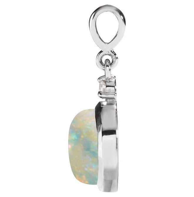 14K White Gold Round 6Mm I1, G-H Polished Natural White Opal And .03 Ctw Natural Diamond Pendant