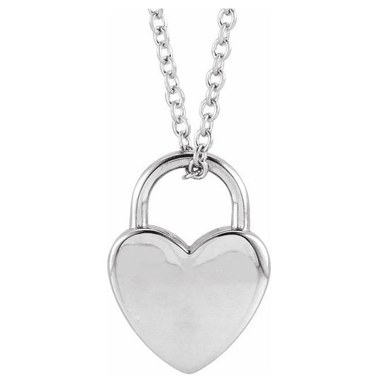 14K Yellow Gold Or Sterling Silver 14.9 X 10.5 Mm 16-18 In Polished Engravable Heart-Shaped Lock Necklace